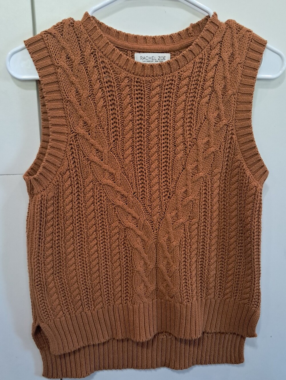 Rachel Zoe Orange/Brown Cable Knit Sweater Vest Extra Small XS